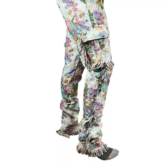 Vintage Guapi Floral Tapestry Mid Rise Frayed Edge Cargo Trouser Pants Size 30 - Picture 5 of 16